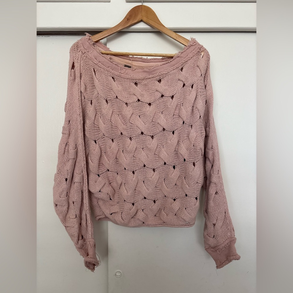 Free People Desert Sands Sweater Size XS Pink Knit Oversized Slouchy Sweater